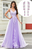 Robe de bal longue lilas A Line Appliques avec accessoire