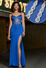 Charger l&#39;image dans la galerie, Perles bleu Royal sirène paillettes Corset robe de bal avec accessoire