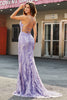 Charger l&#39;image dans la galerie, Perles lilas scintillant sirène longue robe de bal avec accessoire