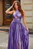 Charger l&#39;image dans la galerie, Superbe une ligne dos nu col violet longue robe de bal avec accessoire