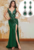 Charger l&#39;image dans la galerie, Robe de bal sirène vert foncé scintillante avec accessoire