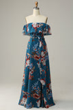 Robe de demoiselle d’honneur Boho Florale Bleu foncé