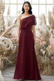 Robe de demoiselle d'honneur en mousseline bordeaux