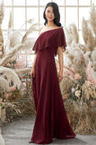 Robe de demoiselle d'honneur en mousseline bordeaux