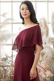 Robe de demoiselle d'honneur en mousseline bordeaux