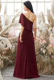 Robe de demoiselle d'honneur en mousseline bordeaux