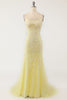 Charger l&#39;image dans la galerie, Robe de bal long sirène jaune avec appliques