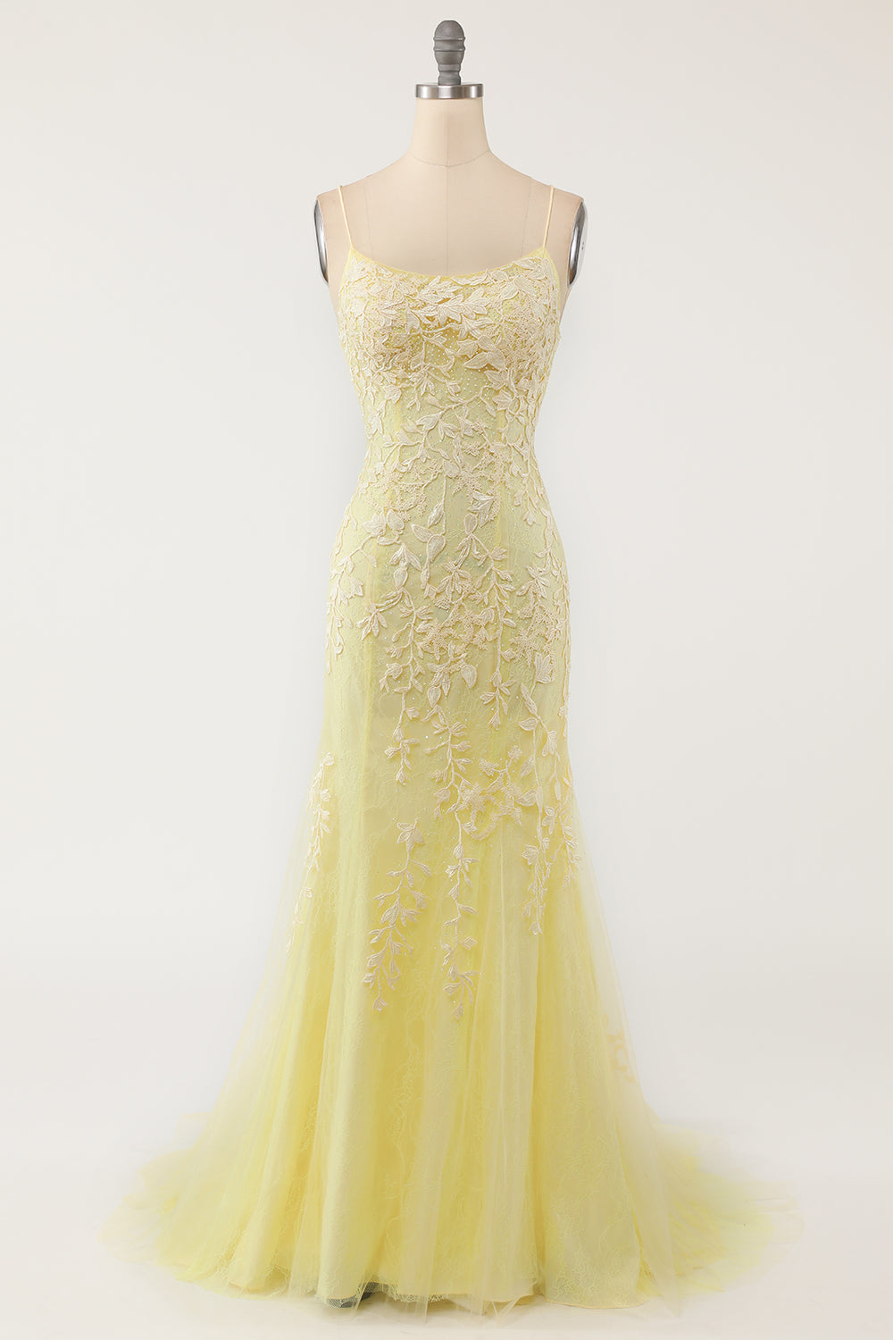 Bretelles Spaghetti Sirène Rose clair Robe longue soirée avec appliques