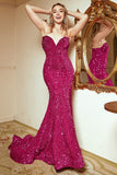 Mermaid Sweetheart Fuchsia Paillettes Robe longue de bal avec Sweep Train