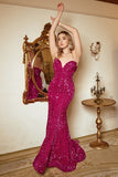 Mermaid Sweetheart Fuchsia Paillettes Robe longue de bal avec Sweep Train