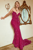 Mermaid Sweetheart Fuchsia Paillettes Robe longue de bal avec Sweep Train