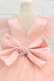Robe rose haute-basse Tulle Flower Girl avec nœud