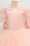 Robe rose haute-basse Tulle Flower Girl avec nœud