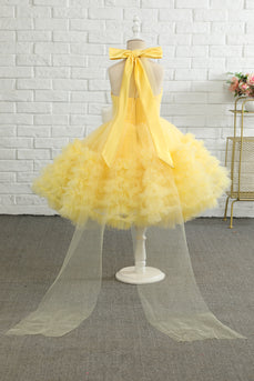 Robe de fille à fleurs jaune Halter