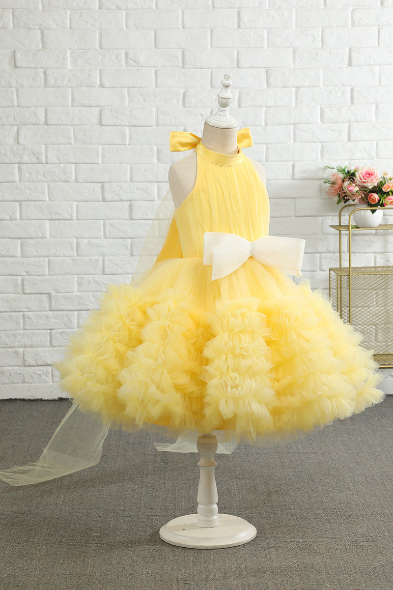 Charger l&#39;image dans la galerie, Robe de fille à fleurs jaune Halter