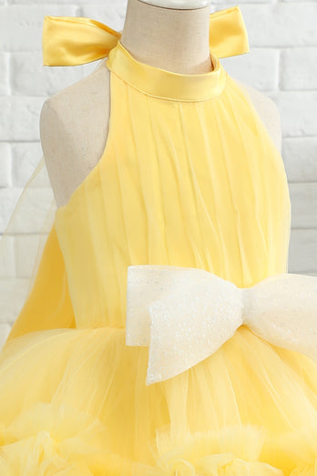 Robe de fille à fleurs jaune Halter