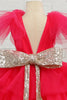 Charger l&#39;image dans la galerie, Fuchsia Tulle Flower Girl Robe avec nœud à paillettes