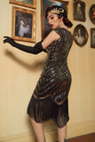 Robe à clapet noir Gatsby Glitter Fringe des années 20