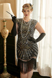 Golden Sequins 1920s Plus Size Robe avec franges