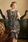 Golden Sequins 1920s Plus Size Robe avec franges