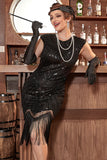 Robe à clapet noir Gatsby Glitter Fringe des années 20