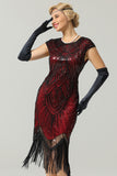 Robe Rouge 1920s Flapper avec Paillettes