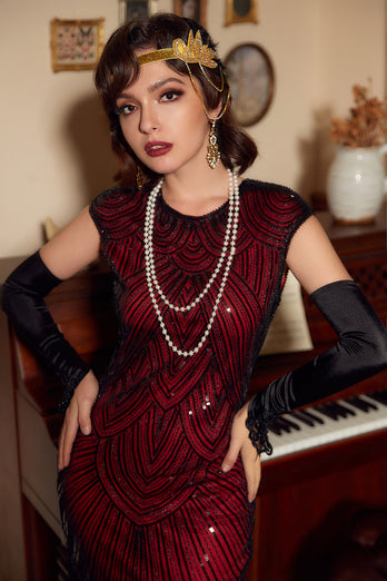 Robe à paillettes rouge Gatsby Glitter Fringe des années 20