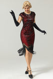 Robe Rouge 1920s Flapper avec Paillettes