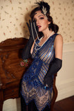 Royal Blue Glitter Fringe Gatsby 1920s Flapper Robe Flapper