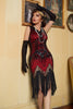 Charger l&#39;image dans la galerie, Rouge &amp; Noir Glitter Fringe 1920s Flapper Robe Flapper