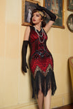 Rouge & Noir Glitter Fringe 1920s Flapper Robe Flapper