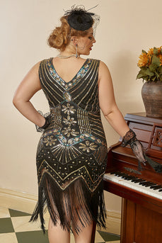 Noir 1920s grande taille Perlée Paillettes robe
