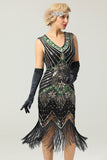 Rouge & Noir Glitter Fringe 1920s Flapper Robe Flapper