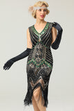 Rouge & Noir Glitter Fringe 1920s Flapper Robe Flapper