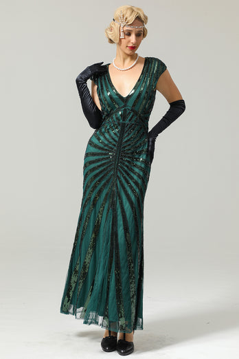 Robe Sirène Verte Année 1920 Gatsby Flapper avec paillette