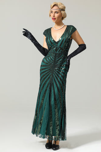Robe Sirène Verte Année 1920 Gatsby Flapper avec paillette