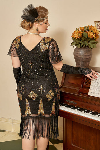Golden Sequin Fringes Plus taille 1920s Robe