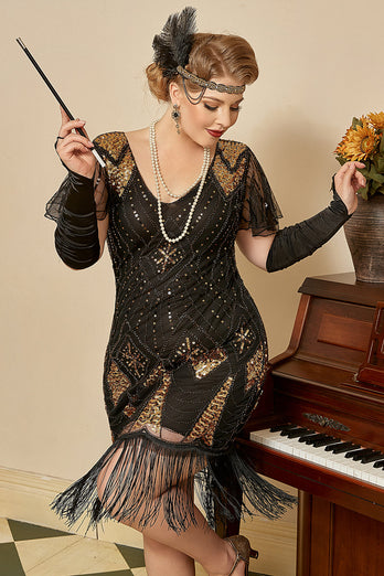 Golden Sequin Fringes Plus taille 1920s Robe
