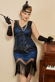 Sequin Royal Blue Plus Taille 1920s Flapper Robe Flapper