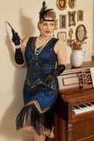 Sequin Royal Blue Plus Taille 1920s Flapper Robe Flapper