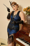 Sequin Royal Blue Plus Taille 1920s Flapper Robe Flapper