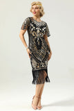 Robe à paillettes noir et or 1920 avec manches Batwing