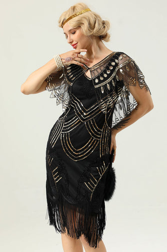 Black and Gold Sequin 1920s Cape