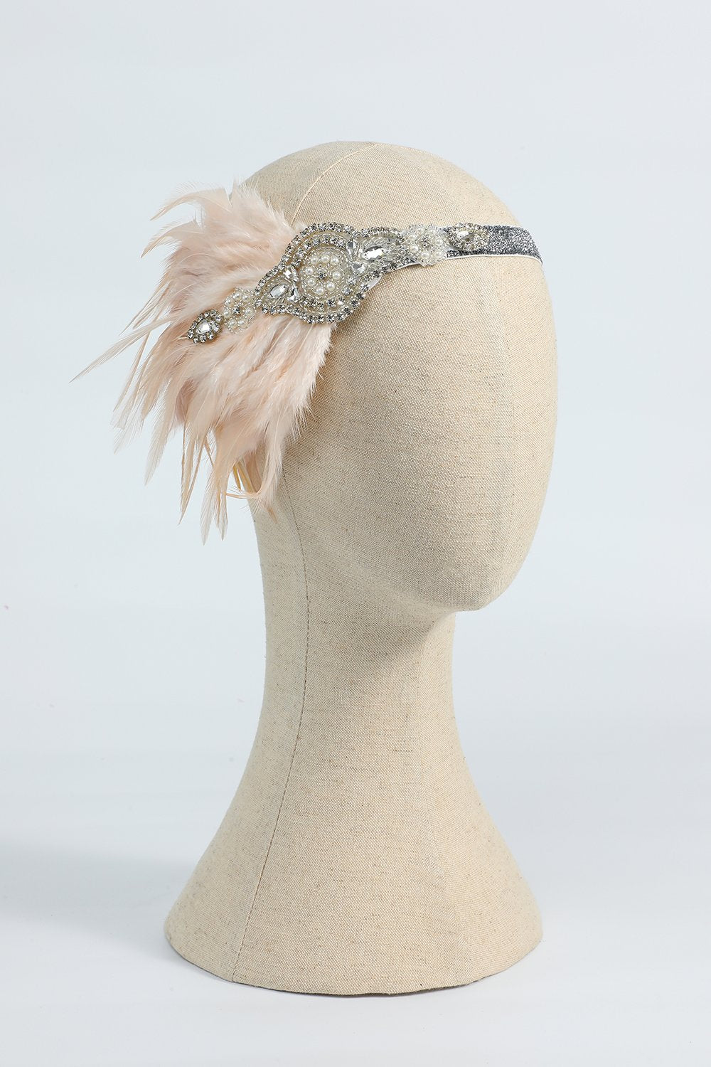 Blush 1920s Bandeau à paillettes perlés avec plume