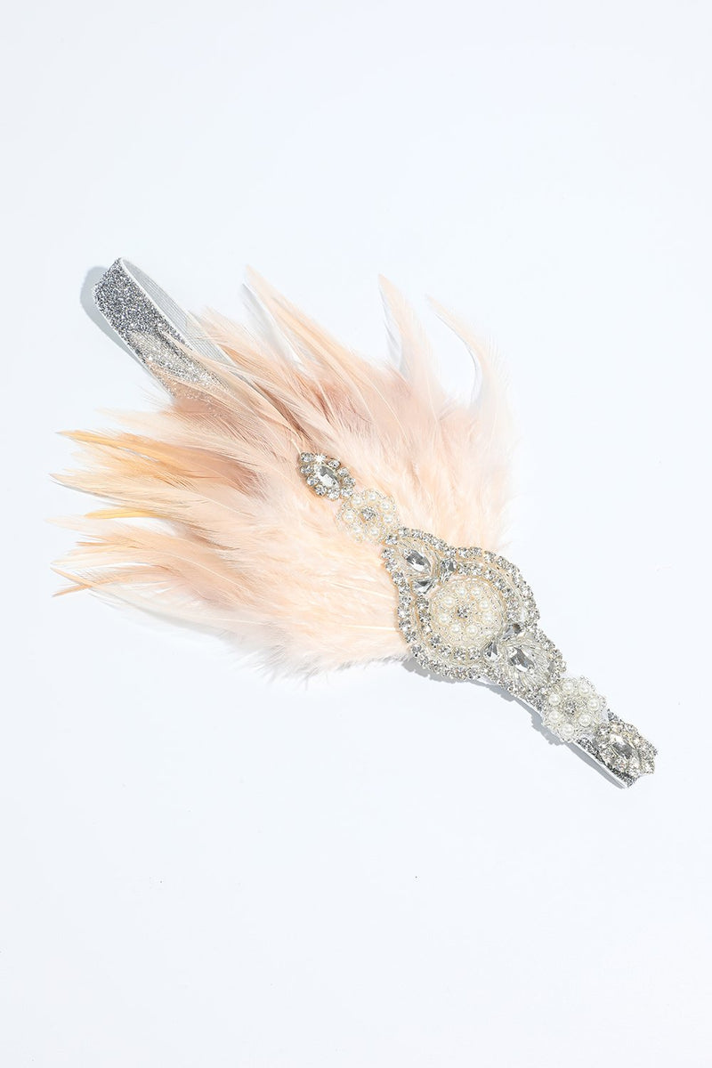 Charger l&#39;image dans la galerie, Blush 1920s Bandeau à paillettes perlés avec plume