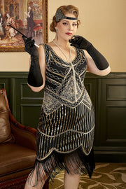 Noir Paillettes Franges robe gatsby grande taille