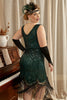Charger l&#39;image dans la galerie, Dark Green Plus Taille 1920s Robe avec franges