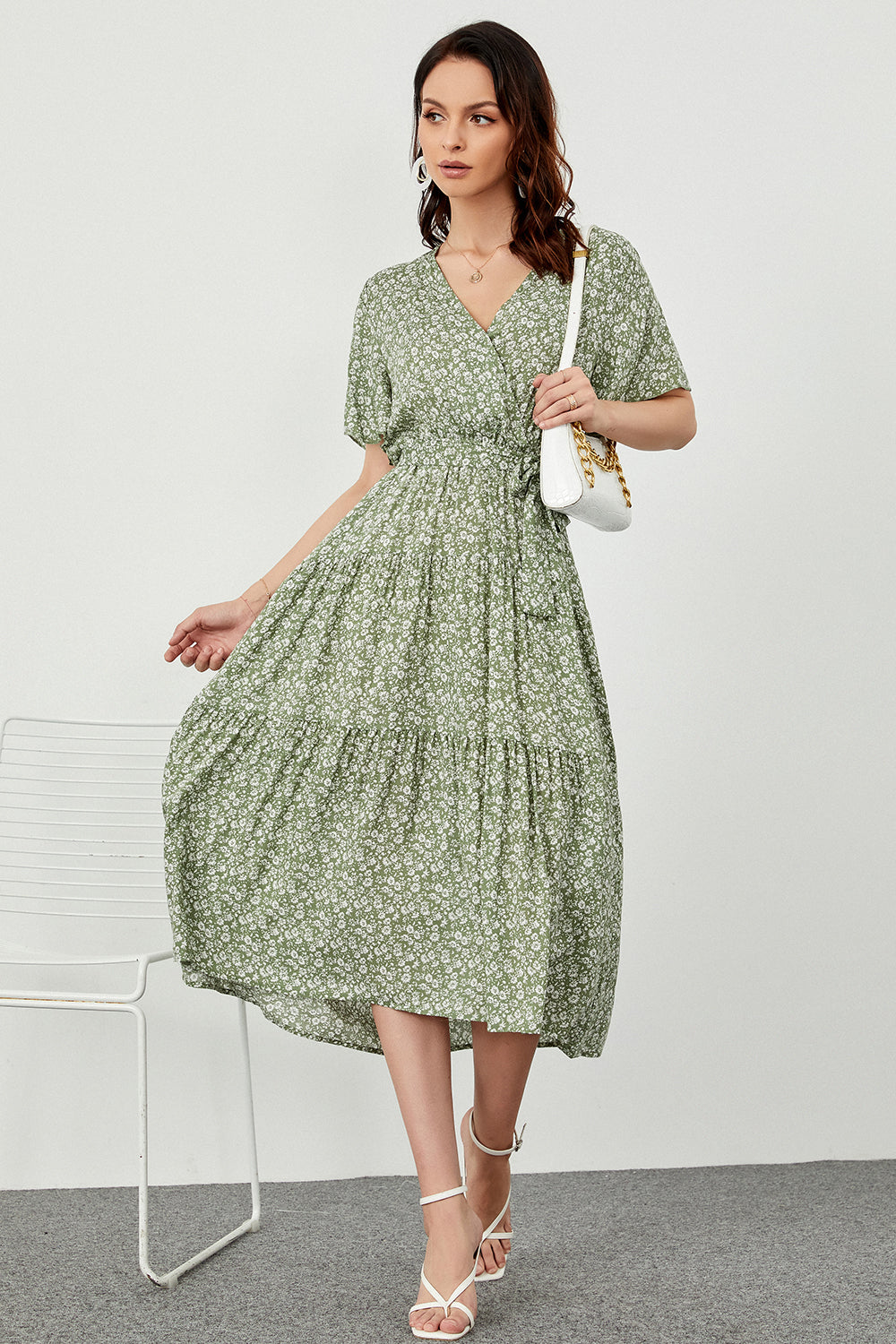 Imprimer robe bohème d'été verte