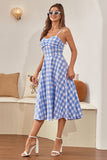 Spaghetti Straps Blue Plaid Robe d’été des années 50