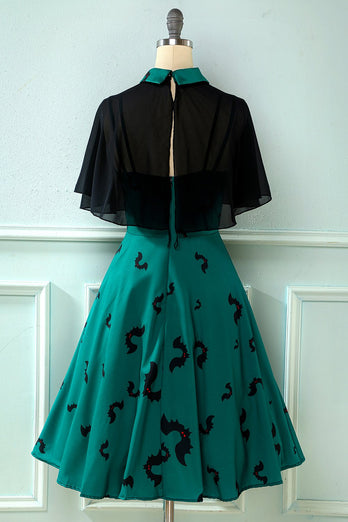 Style gothique Halloween Châle Manteau Chauve-souris Print Dress